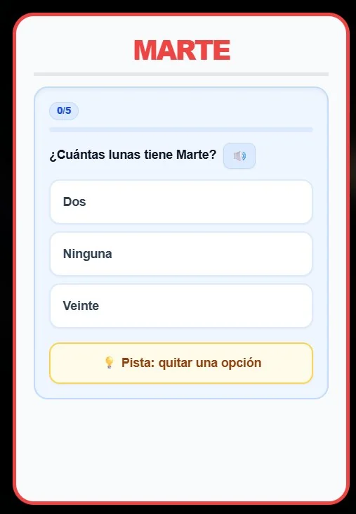 Una pregunta del test, con su pista, tal y como la ve el niño